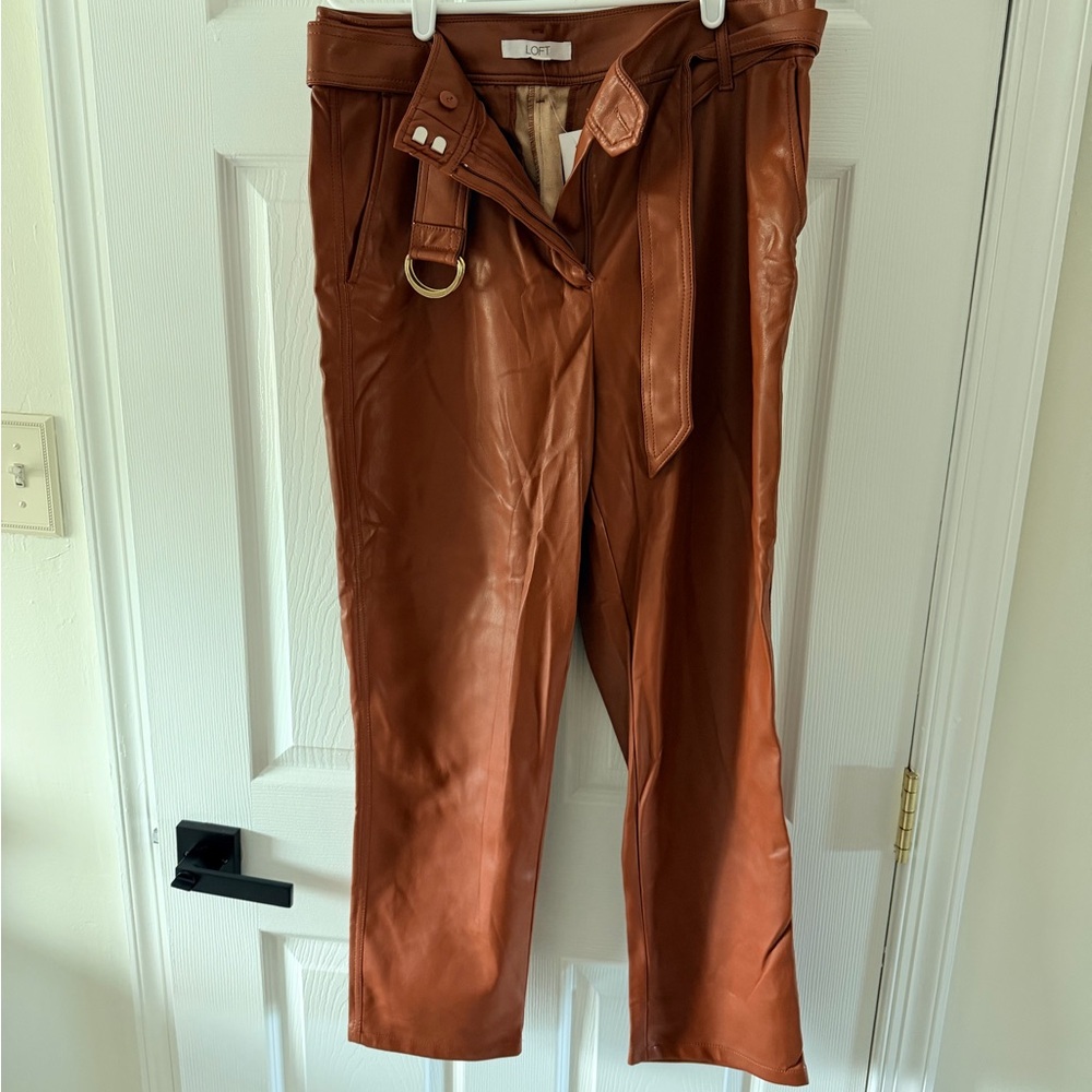 LOFT Cognac Faux Leather Pants